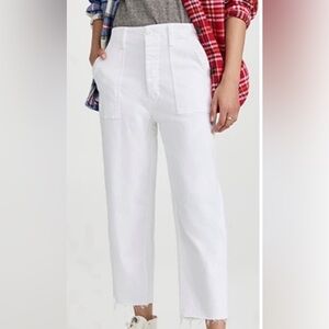 Mother Patch Pocket Private Ankle Fray Jeans White